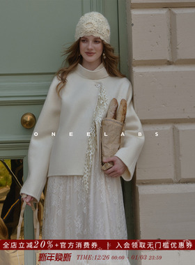 ONEELABS原创品牌 100绵羊毛双面呢外套女秋冬短款小立领毛呢大衣