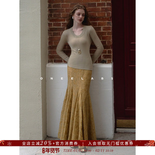 ONEELABS原创品牌 立体蕾丝刺绣包臀半身裙女秋冬长款显瘦鱼尾裙