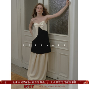 ONEELABS原创品牌 天丝醋酸羊毛混纺 立体蝴蝶结撞色吊带短裙上衣