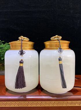 玉石茶叶罐储物高档礼盒定制中式仿古通用家用复古防潮罐子将军