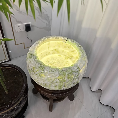 天然玉石岫玉祥龙摆件雕刻鱼缸