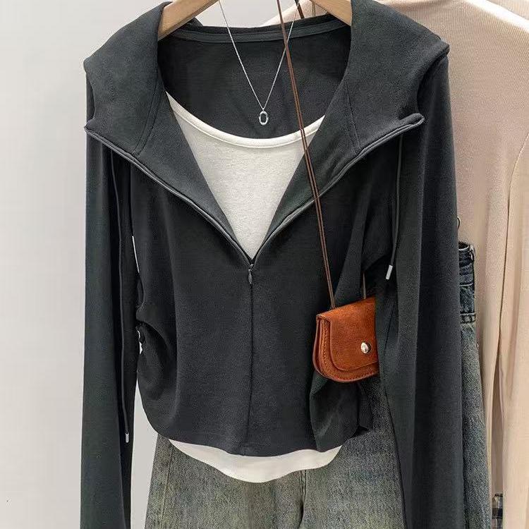 D-03一店不规则V领设计感长袖显瘦上衣【部分微瑕疵不退不换】