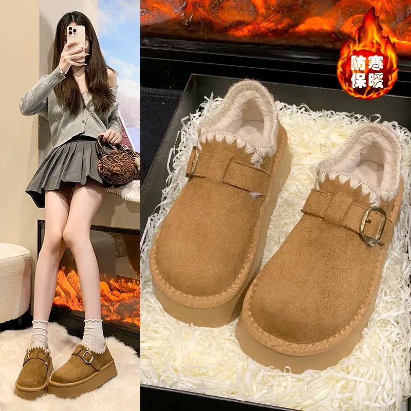 厚底勃肯鞋女2025新款秋冬加绒豆豆鞋保暖雪地靴一脚蹬懒人棉鞋子,女鞋,勃肯鞋/软木鞋,淘宝优惠券,粉丝福利购,淘宝优惠卷