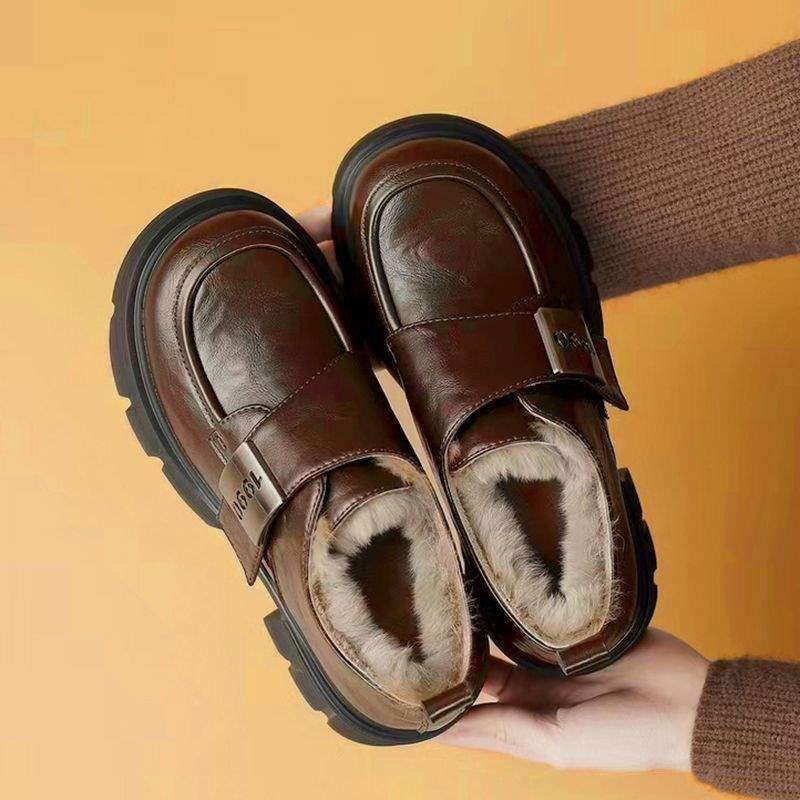 加绒乐福鞋女2025新款英伦风厚底冬季女鞋轻厚底英伦风小皮鞋