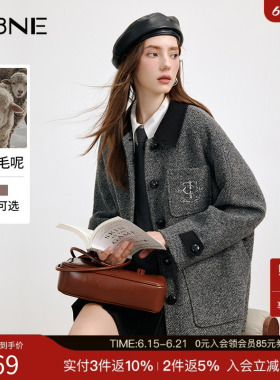 KBNE羊毛灰色毛呢外套中长款呢子大衣2025新款小个子秋冬气质女装