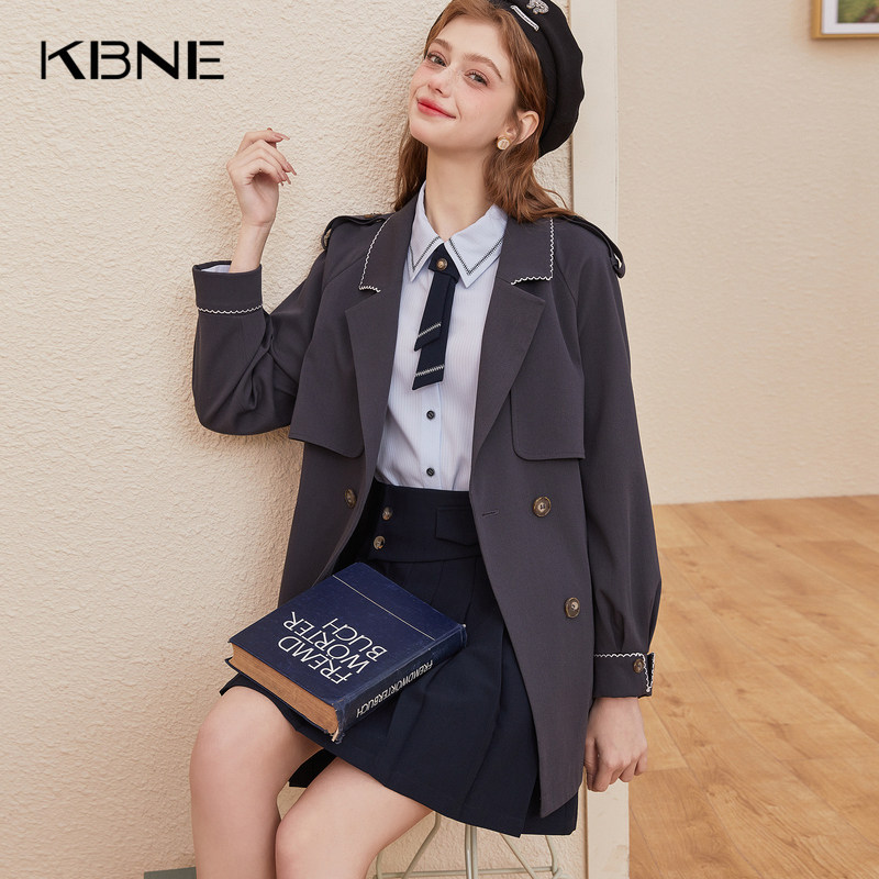 KBNE风衣外套女春秋款设计感中长款上衣小个子流行大衣