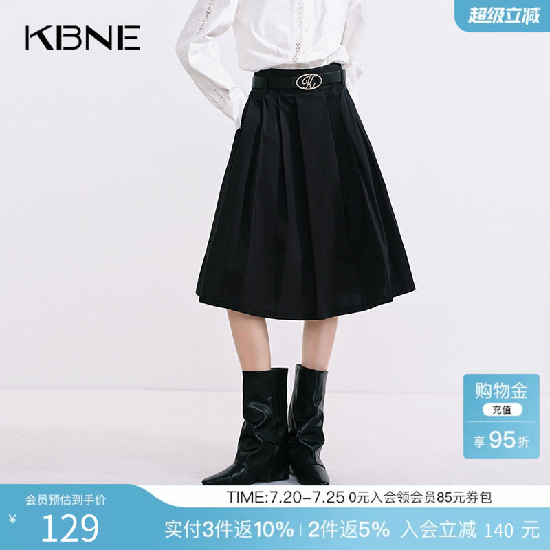 KBNE半身裙女黑色高腰百褶裙25秋季新款简约学院风拉链A字中长裙