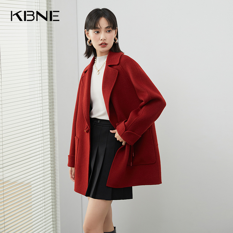 【商城同款】红色羊毛双面呢子大衣女毛呢外套小个子2024秋冬新款