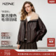 KBNE复古学院风PU皮咖啡色毛领羽绒服女2025冬季 新款 90白鸭绒外套