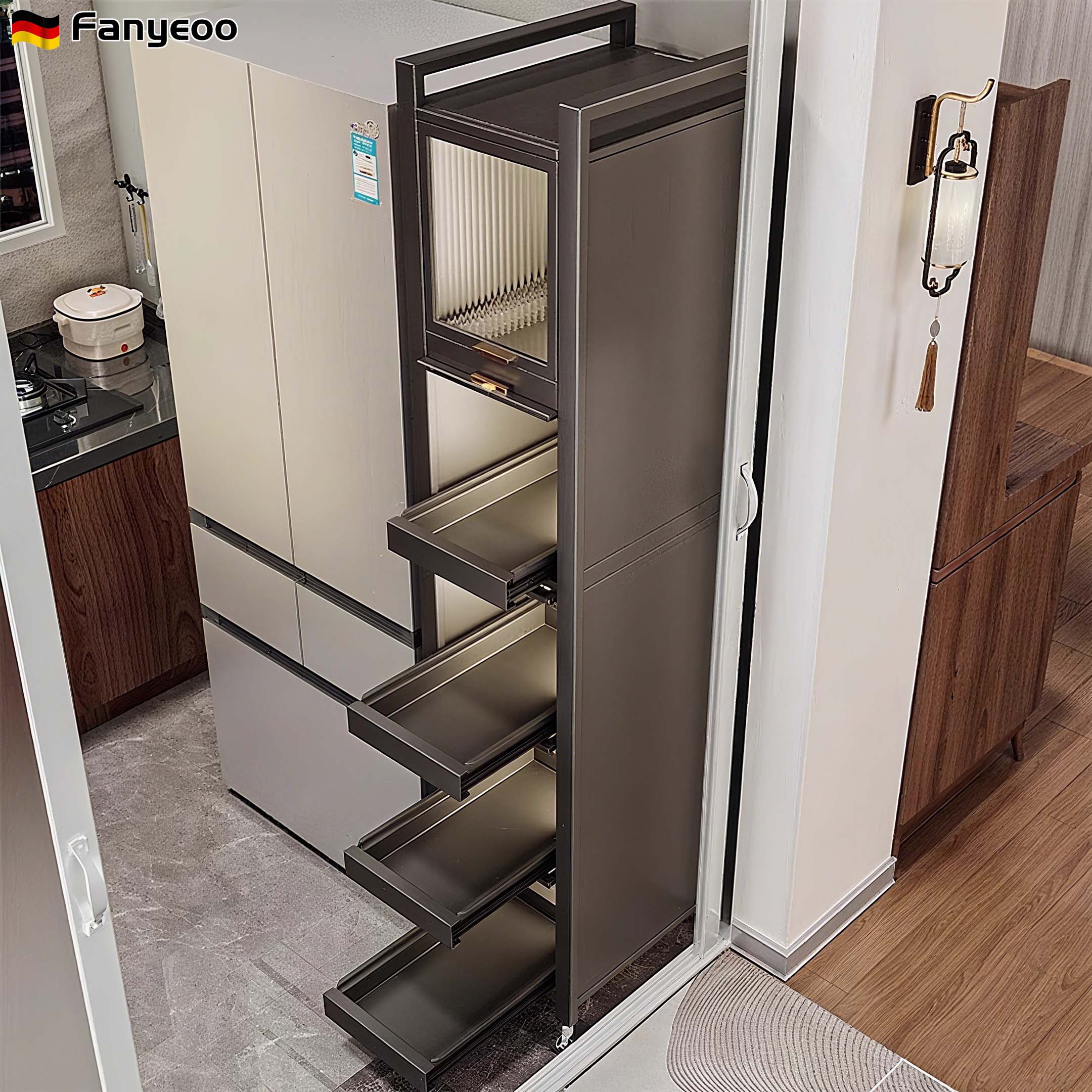 德国厨房冰箱侧面抽拉柜超极窄缝储物柜夹缝收纳柜缝隙窄边置物架