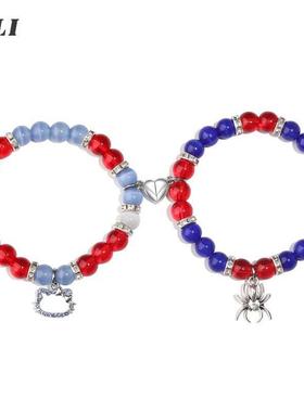 2Pcs/Set Spider Kitty Charm Bracelets Heart Magnetic Matchin