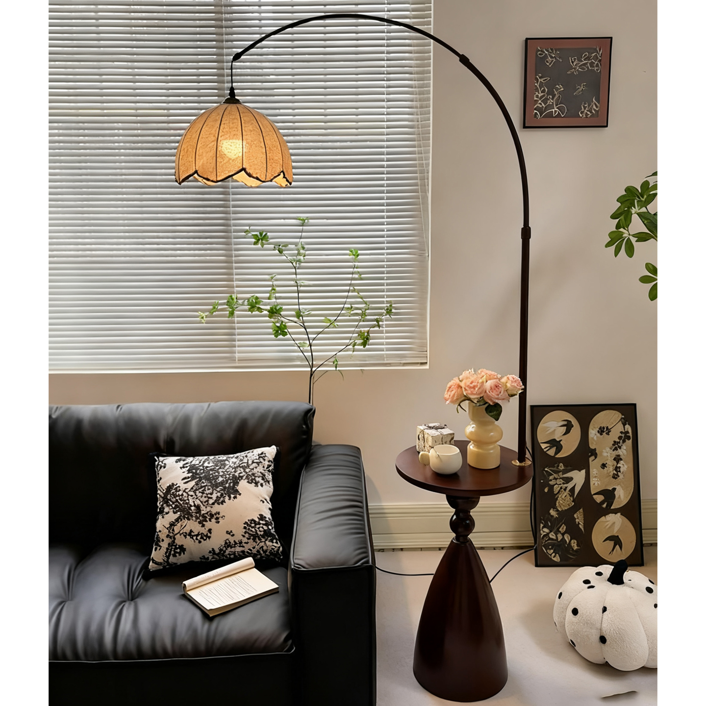 新款法式复古风落地灯客厅沙发边几钓鱼灯中古风置物摆件一体台灯