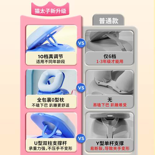 猫子小学生午枕趴睡太午睡休枕头儿童抱枕睡觉可调节XBZ护软脊靠