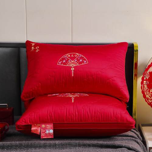 头厂家直销新绣款婚庆源枕全棉结刺枕头芯1221陪嫁婚房用婚品