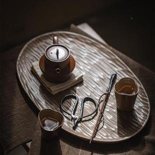陶瓷茶盤家用茶具干茶泡盤壺承茶道配件詫寂風(fēng)日粗陶具 己蠻mjtc式