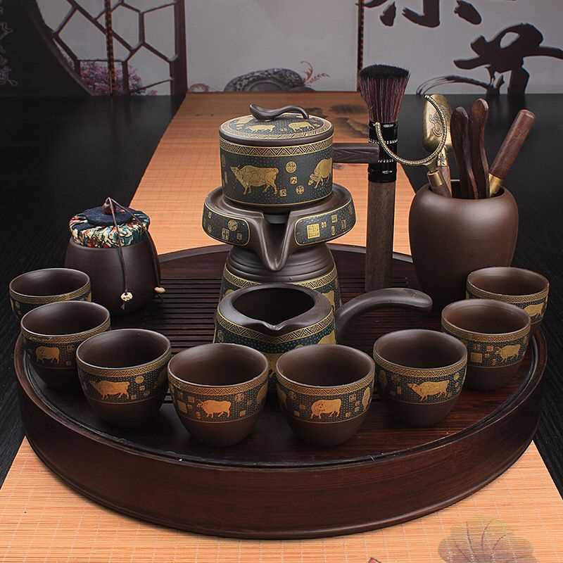 A紫砂全自动烧水壶四合一体大小茶台整懒人石磨茶具茶盘套装陶瓷