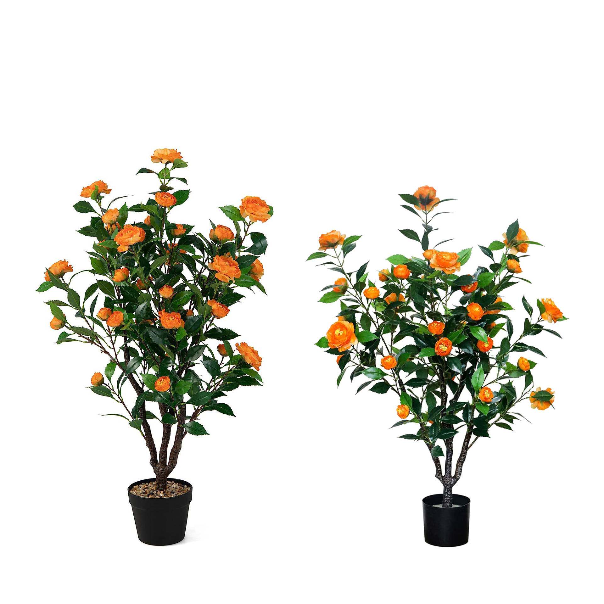 仿真树绿植茶花枝仿真茶花树摆件室内创意桌面假花绿植装饰