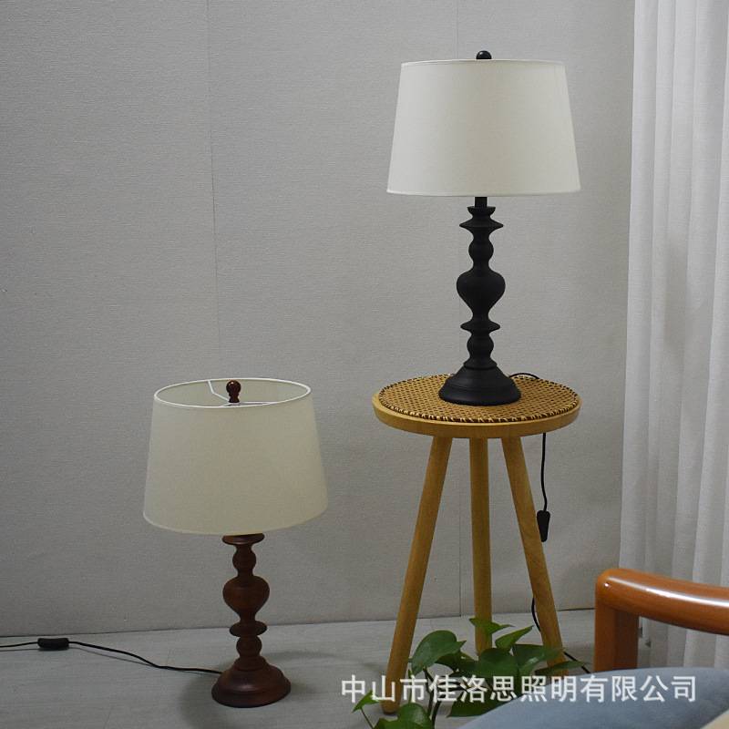 美式白蜡木艺术客厅民宿卧室酒店别墅装饰实木台灯跨复古风氛围灯