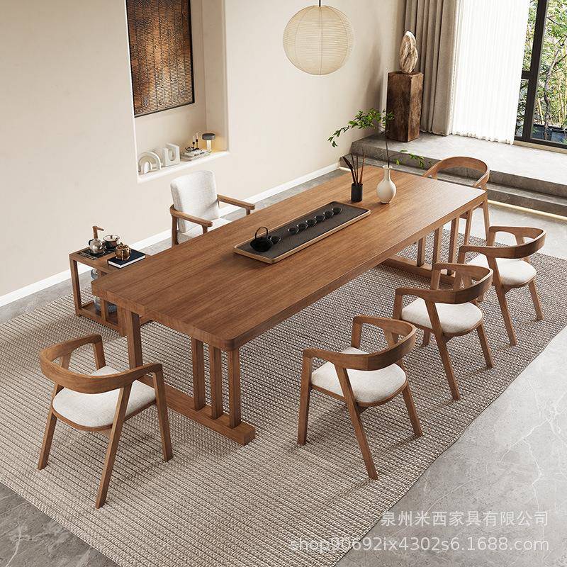 新式公茶桌桌实木办室大板泡茶桌VVM茶室茶中楼茶椅组合一桌五椅