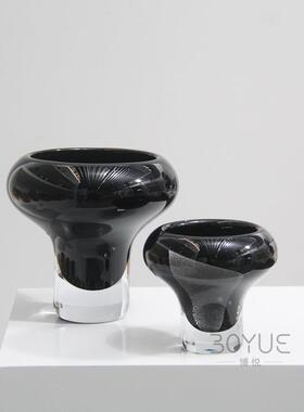 现脚代简约轻奢黑色大口高璃瓶XY77007设计花师样板间琉软装花艺