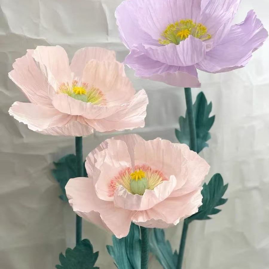巨型纸花虞美人立体仿真花婚庆装饰纸艺花大花商场美陈褶皱纸花