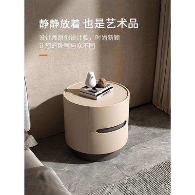 床柜简现奶油实木圆形床边柜约卧室838网红代储头物柜高端收纳柜