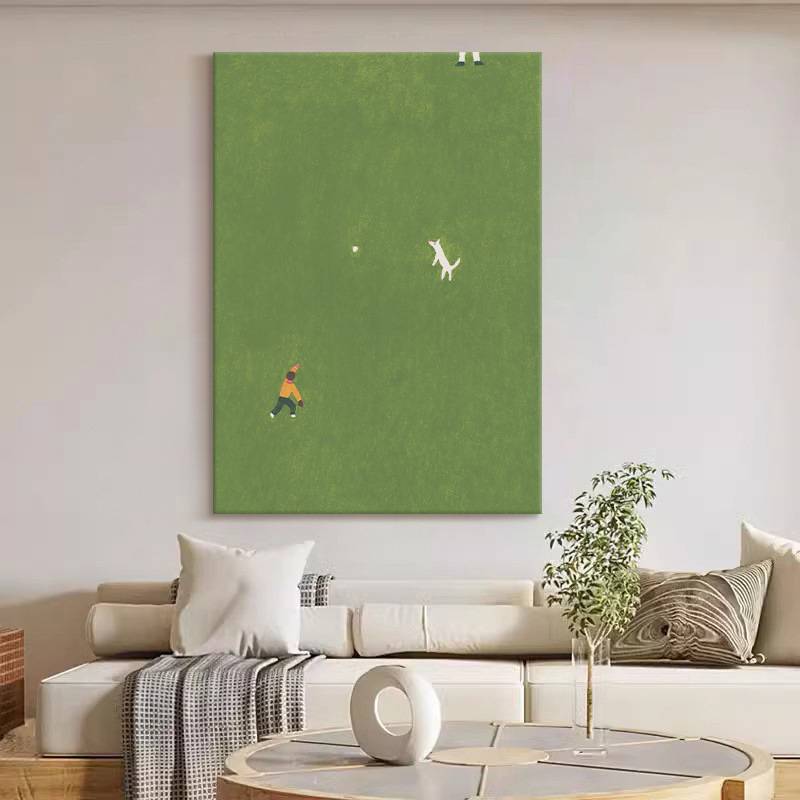 顺丰绿色草地手绘油画小清新客厅抽象装饰画入户玄关小众艺术极简