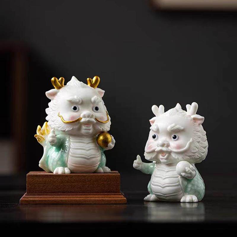 创意陶瓷国潮兽青龙茶宠可车爱神吉祥物汽ITL摆件饰家居办公室品