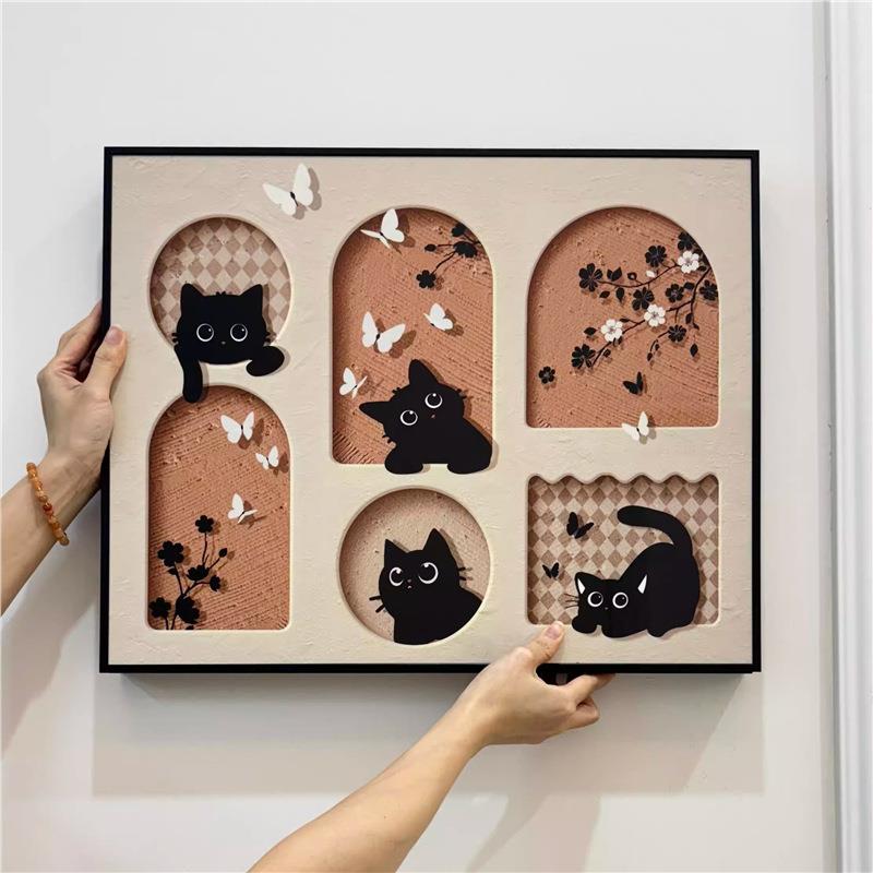 表箱装体饰画2025新款法式复古风猫咪装饰QQM画电厅遮挡多媒盒客
