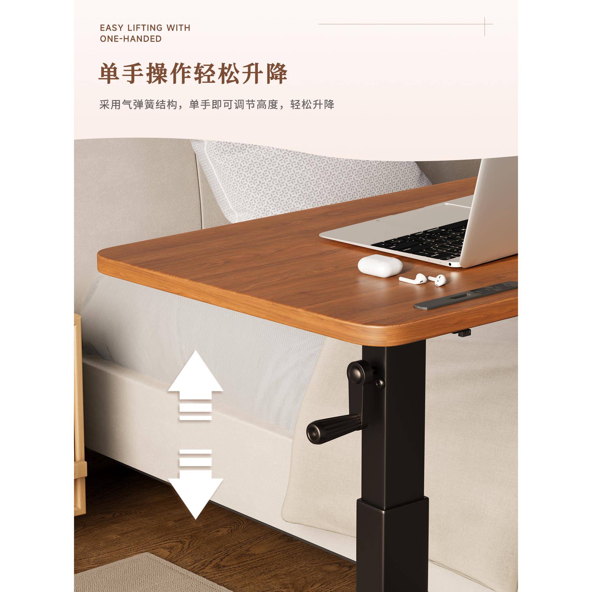 折叠升降电脑桌卧小型家用手摇升降飘窗书桌床边室办桌方公桌子长