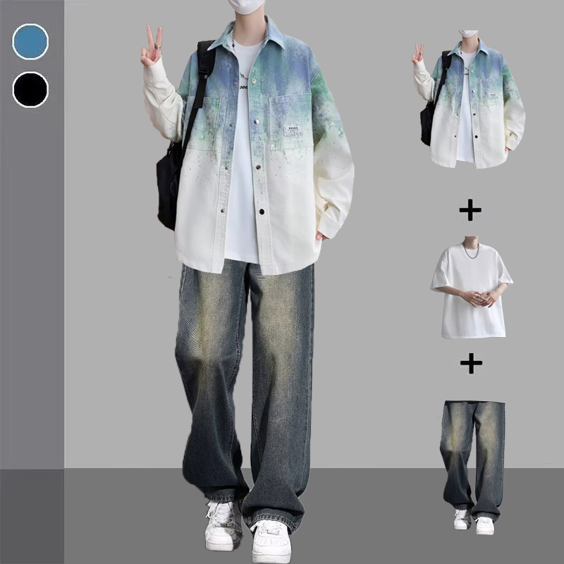 渐变牛仔衬衫男学生潮