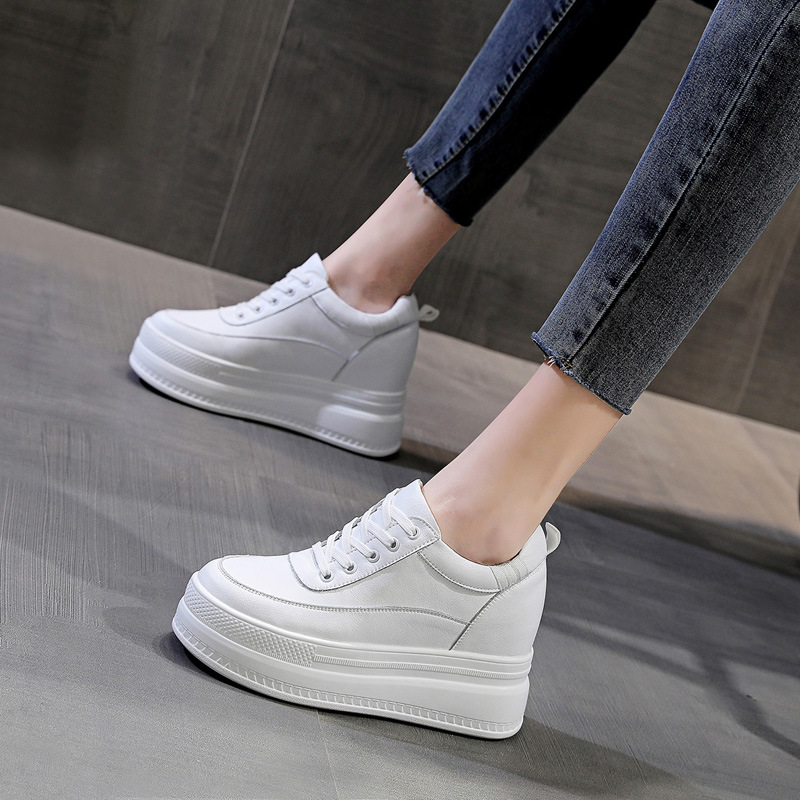 厚底内增高真皮女鞋网面小白女鞋