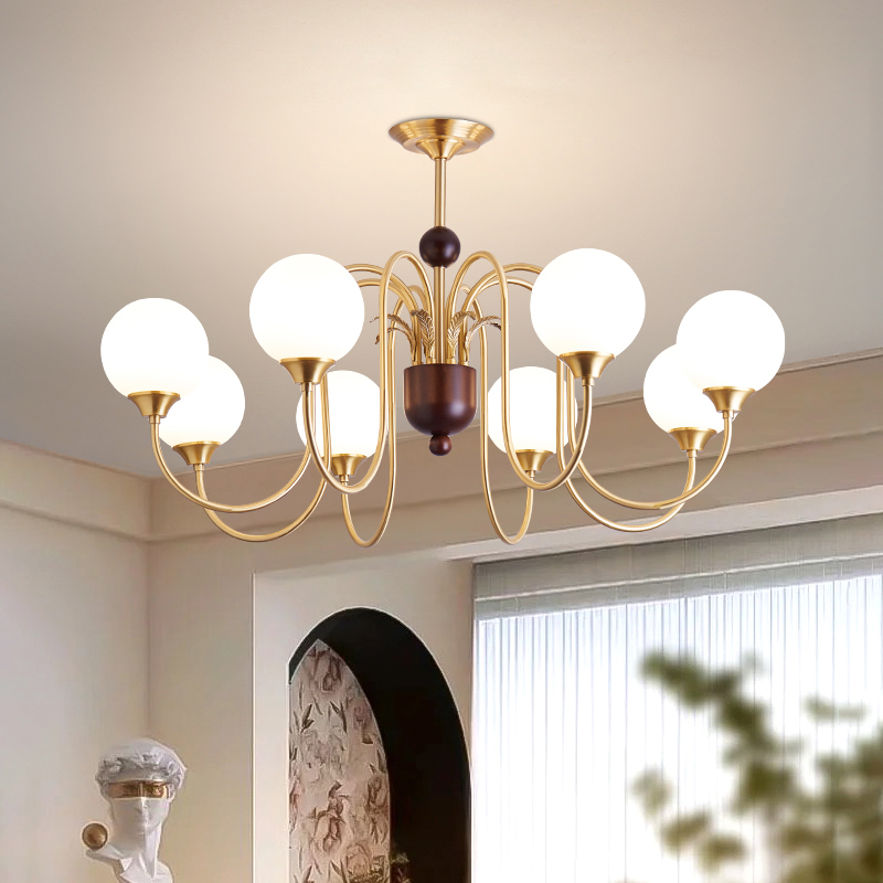 法式复古中古风全铜实木客厅吊灯