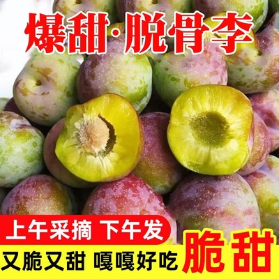 正宗脆红李子凤凰五月脆新鲜水果脱骨青脆李子半边红茵红脆李包邮