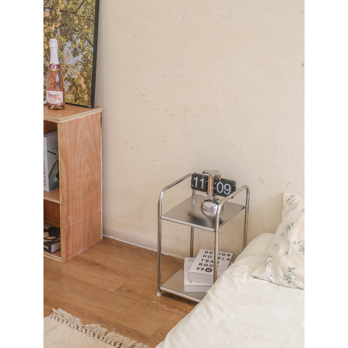 ins风不锈钢多层简易收纳置物架厨房客厅卫生间置物架落地桌边几