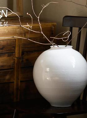 御三泥禅意插花可水培民宿装饰陶瓷侘寂花瓶覆古月亮瓶白色陶摆件