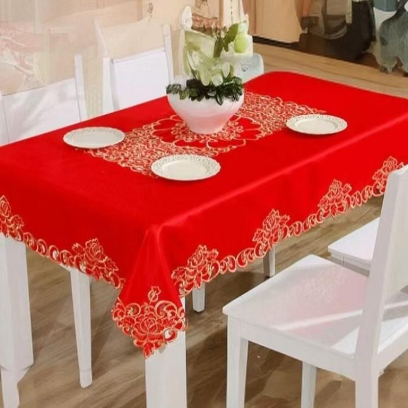 大红色喜庆结婚庆礼品用品电视柜盖布艺床头柜罩餐桌台布方圆桌布