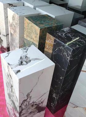 轻奢大理石底座客厅玄关电视柜旁落地柱子石墩摆件展示台岩板花架