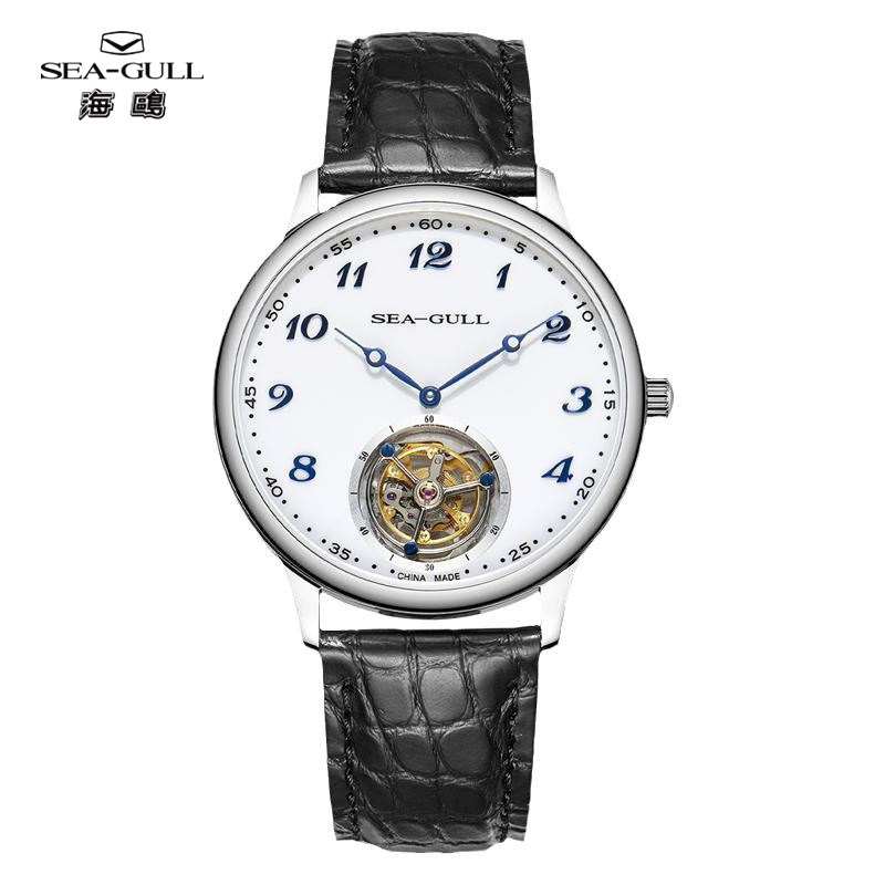 海鸥表传承系列男士款商务鳄鱼皮表带复古陀飞轮手表机械腕表8809
