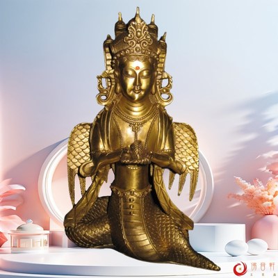 蛇仙常柳像女娲娘娘娲皇像铜像人物办公室桌面摆件纯铜工艺品包邮