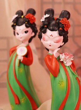 唐宫夜宴侍女公仔桌面摆件国风创意仕女春节生日礼物儿童房摆放潮