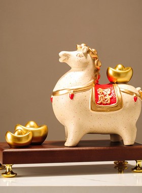 陶瓷马到成功摆件新中式客厅电视柜玄关办公室装饰品开业乔迁送礼