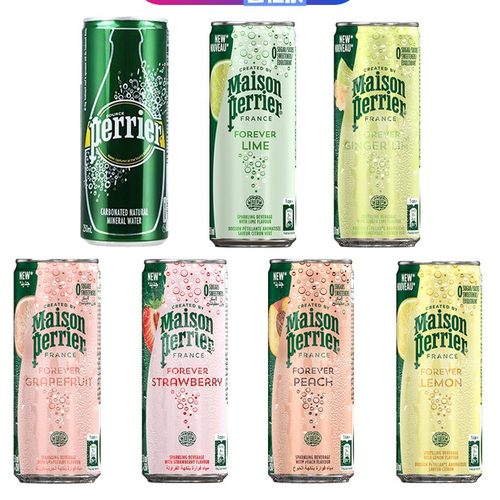 法国进口Perrier巴黎水矿泉水桃子柠檬西柚草莓青柠西瓜250ml*8听