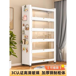 钢制书架带门玻璃书柜落地防尘铁皮手办展示柜痛柜储物柜收纳柜子