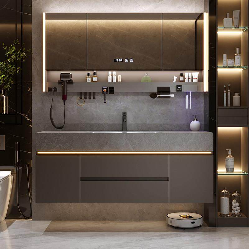 岩板热弯一体盆洗漱台化妆室洗手池洗脸盆盆柜2025新款浴室柜组合