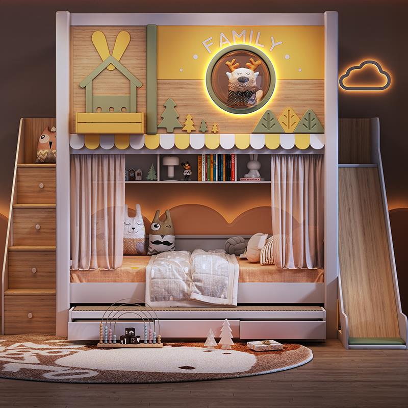 高护栏上下铺双层床小户型上下床儿童双层床互不干扰姐弟床子母床