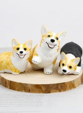 迷你柯基犬陶瓷摆件创意家居装饰品仿真小狗公仔摆设办公桌面礼物