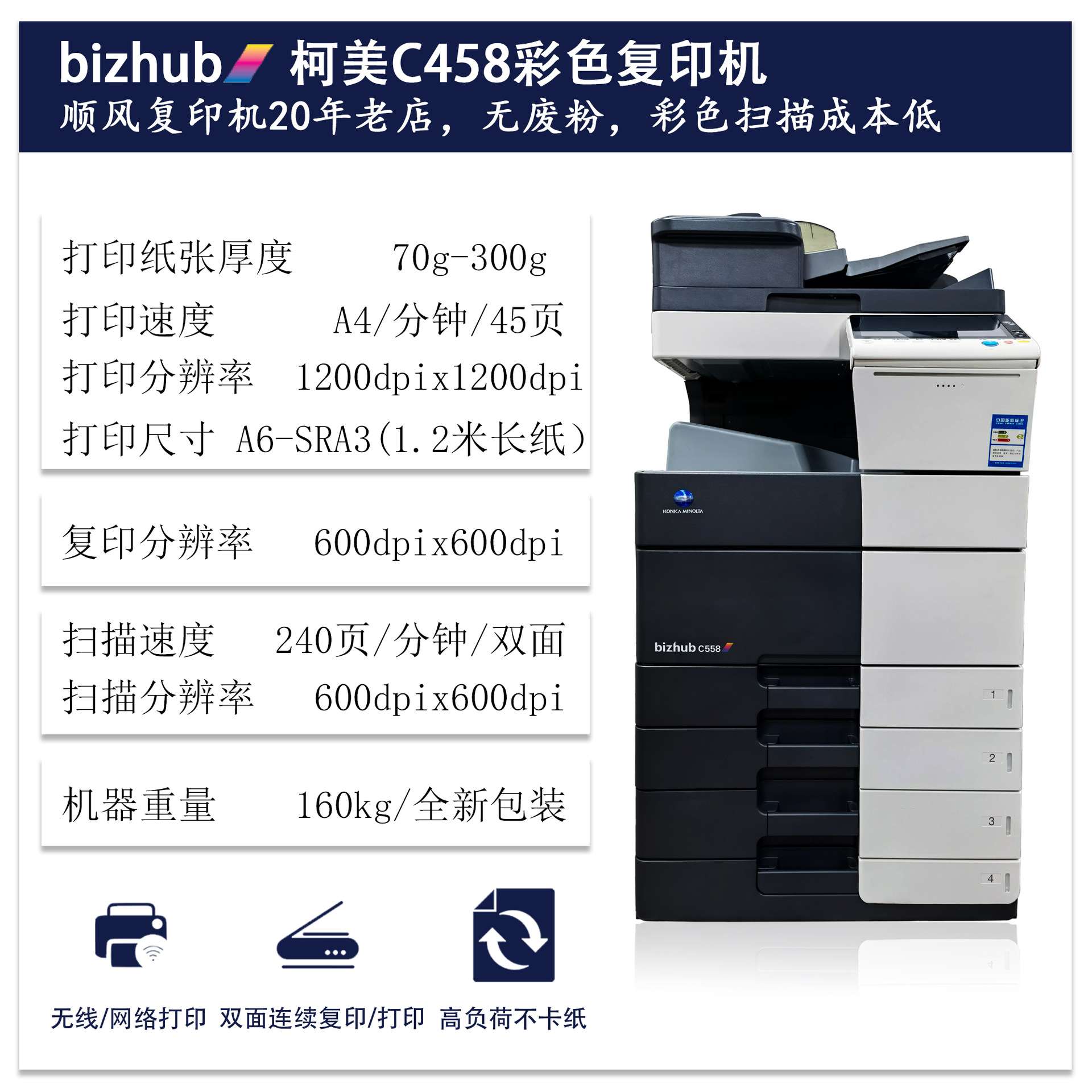 used Konica Minolta 458/558/658 black and white/color copier