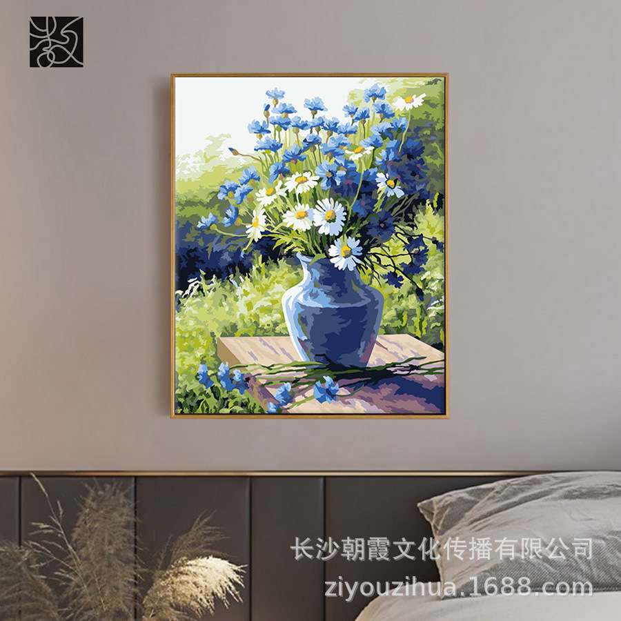 新中式客厅书房装饰画 花卉数字油画DIY加盟墨韵图片