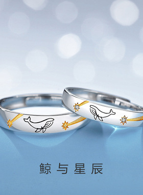 鲸与星辰戒指情侣款男女一对简约对戒纪念生日礼物饰品批发